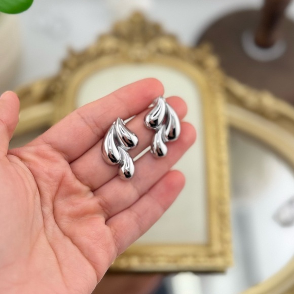 Silver Abstract Drop Earrings – Stainless Steel - Picture 6 of 9